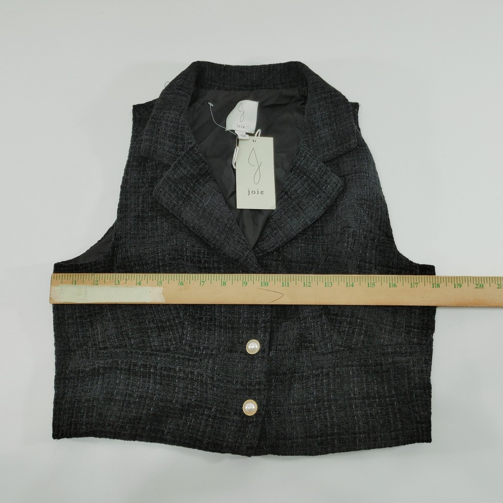 Joie Womens Size 12 Charcoal Grey Tweed Cropped Vest‎ Pearl Buttons - Picture 4 of 7
